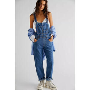 We the Free People Ziggy Denim Overalls Womens Medium Sapphire Blue Straight Leg